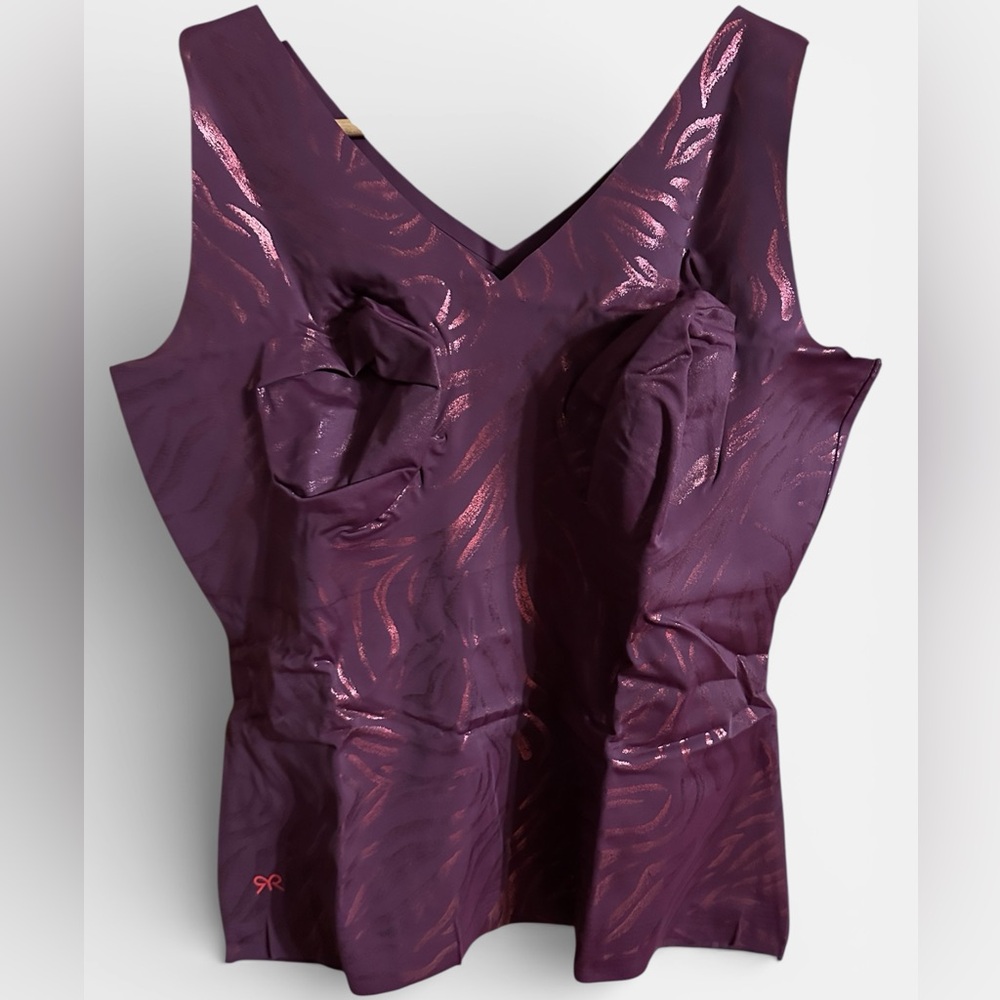 Ruby Ribbon Gilded Tiger V Neck Tank Cherry Lacquer Sz 48 NEW
